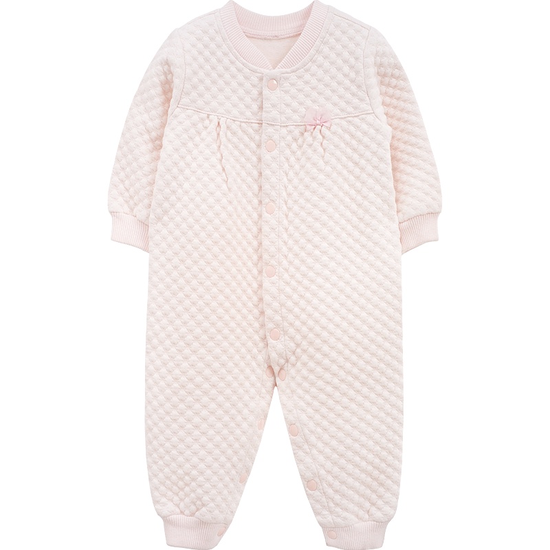 婴姿坊女童春秋新款连体衣长袖圆领暗扣无骨空气层夹棉两用档内衣