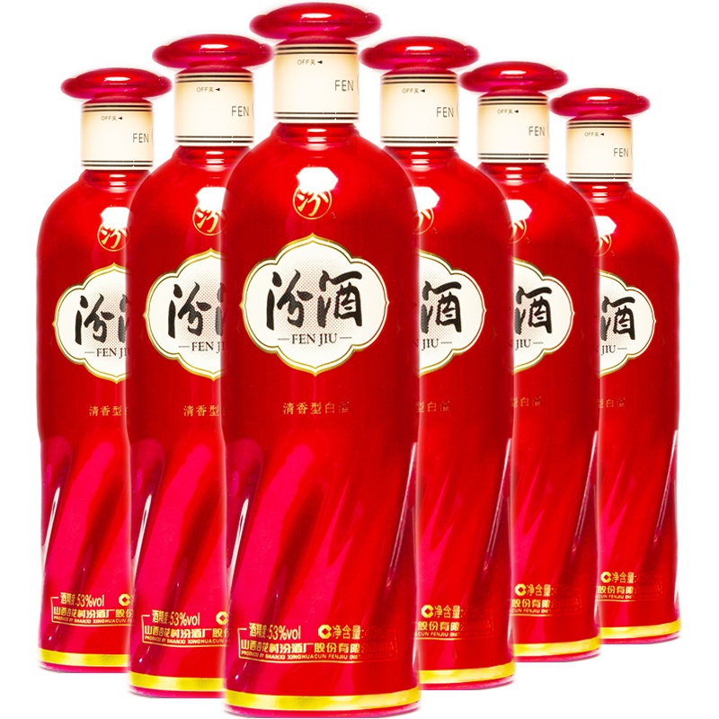 汾酒(fenjiu) 红韵 53度 475ml*6 整箱装 清香型白酒