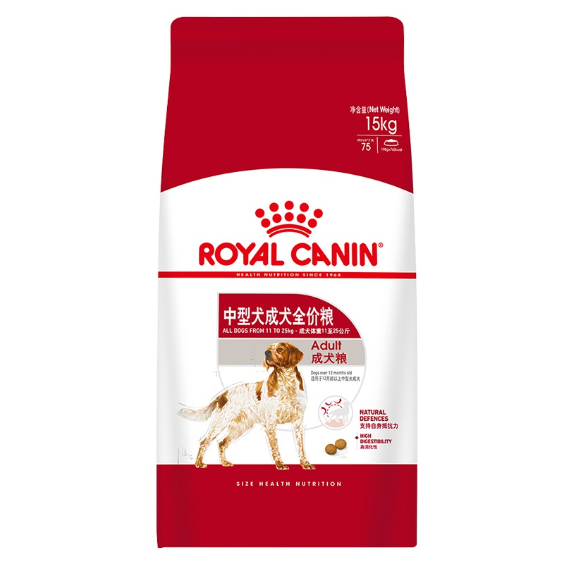 ROYAL CANIN 皇家狗粮 M25中型犬成犬狗粮 12月龄以上 全价粮 15kg 边牧柯基哈士奇柴犬支持自身