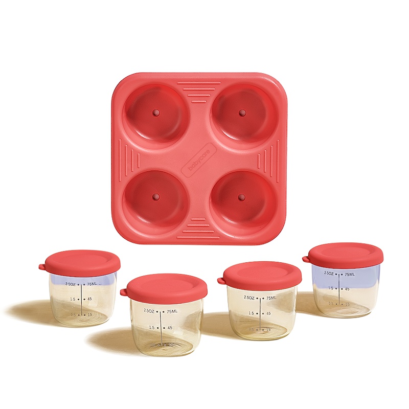 babycare婴儿辅食保鲜盒 玻璃碗冷冻格外出便携零食盒 宝宝餐具格 光珊红 2194