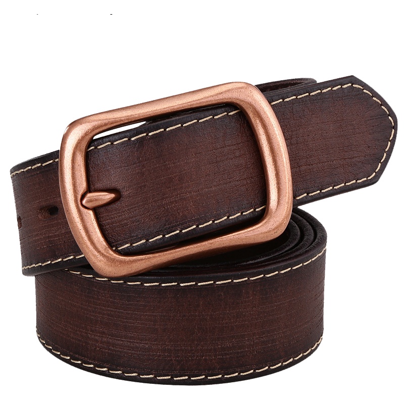 牛当家(CattleOWN)皮带男真皮针扣青年腰带休闲中年裤带头层牛皮男紫铜扣1818