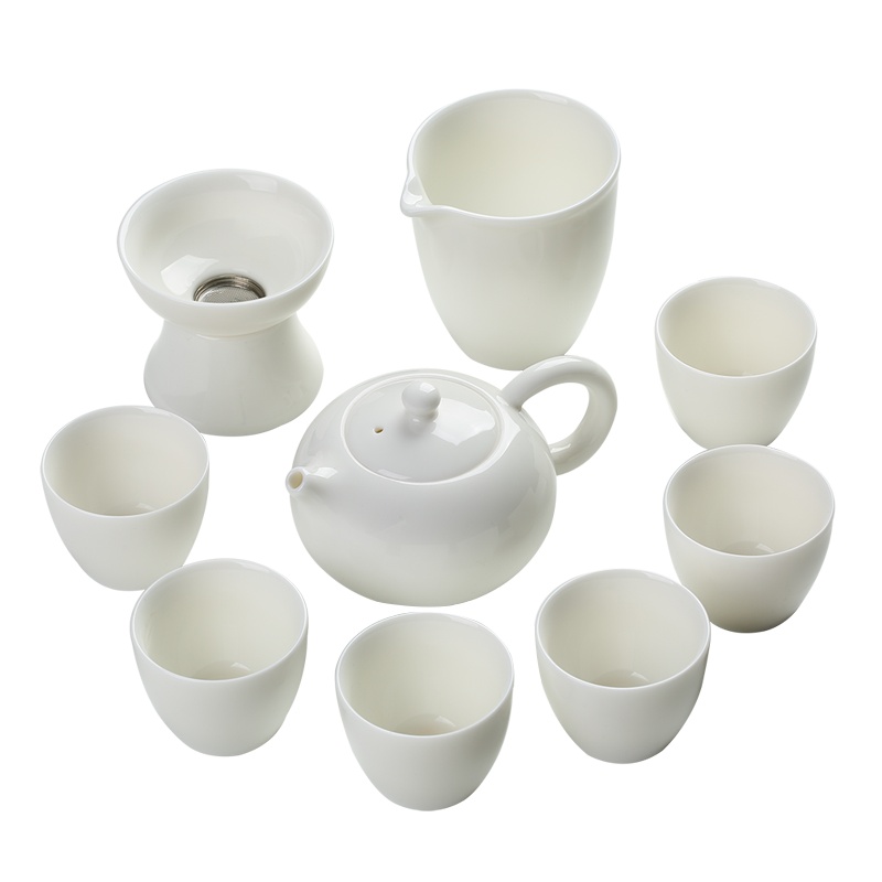 苏氏陶瓷中国白 白玉瓷功夫茶具茶壶茶杯套装象牙白一壶八杯套装