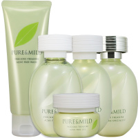 PURE&MILD泊美鲜纯珍萃控油净痘植物纯净界保湿祛痘补水五件套装组合 洁+水+乳+啫喱+精华凝露 官方旗舰店专柜正品