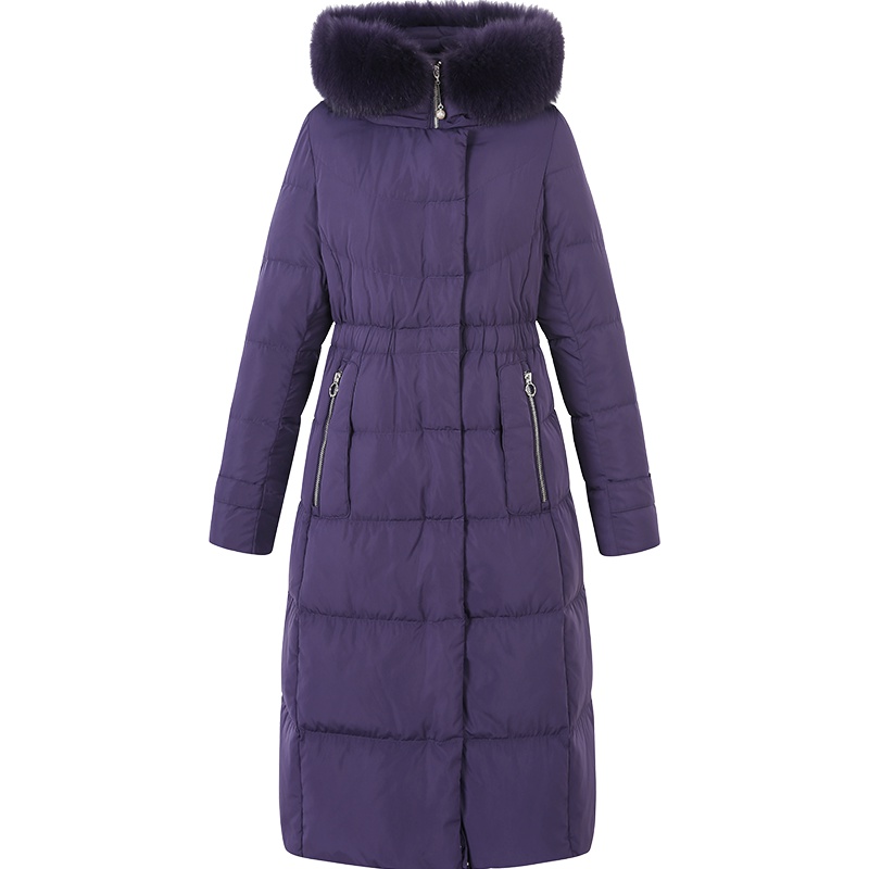 艾莱依2019秋冬新款时尚收腰羽绒服女白鸭绒中长款大衣