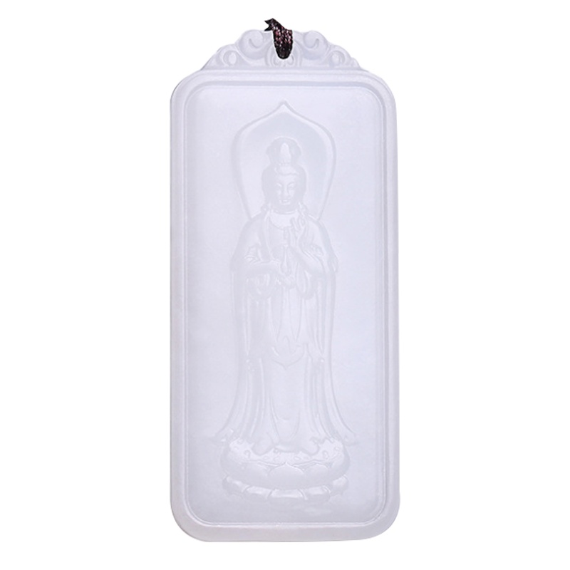 和田玉站观音玉牌羊脂白玉吊坠男款玉佩双面精雕牌挂件