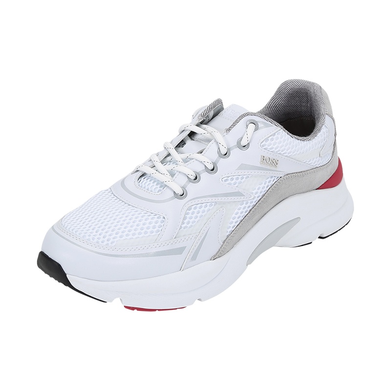 雨果博斯 HUGO BOSS 男士 织物等多种材质拼接网眼系带休闲运动鞋50455322