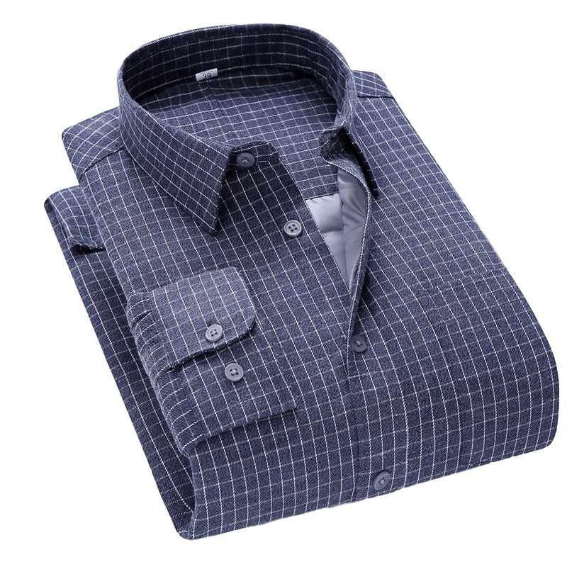 【自营】杰米克 90白鸭绒衬衫男翻领休闲格子开衫衬衫长袖男士保暖衬衣