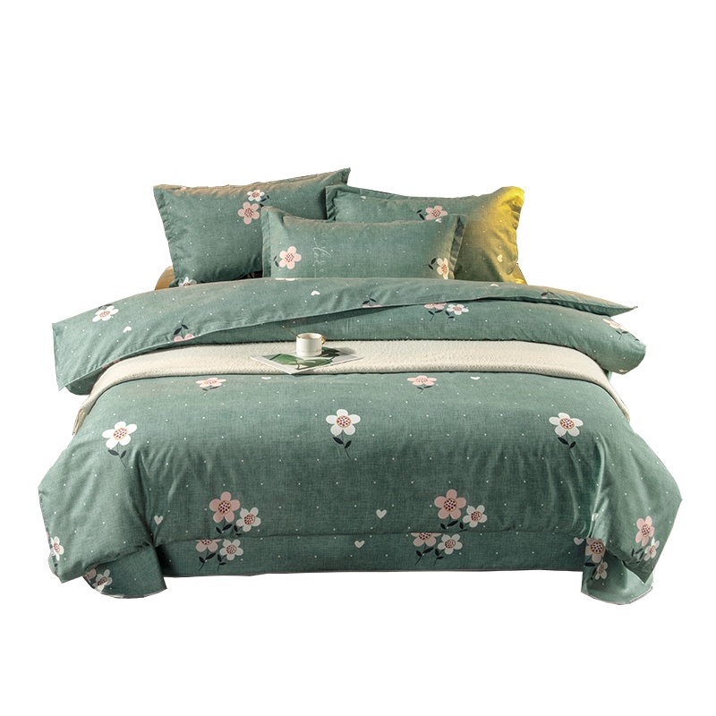 三保家纺四件套纯磨毛加厚田园风床单被套单人学生三件套网红款床上用品