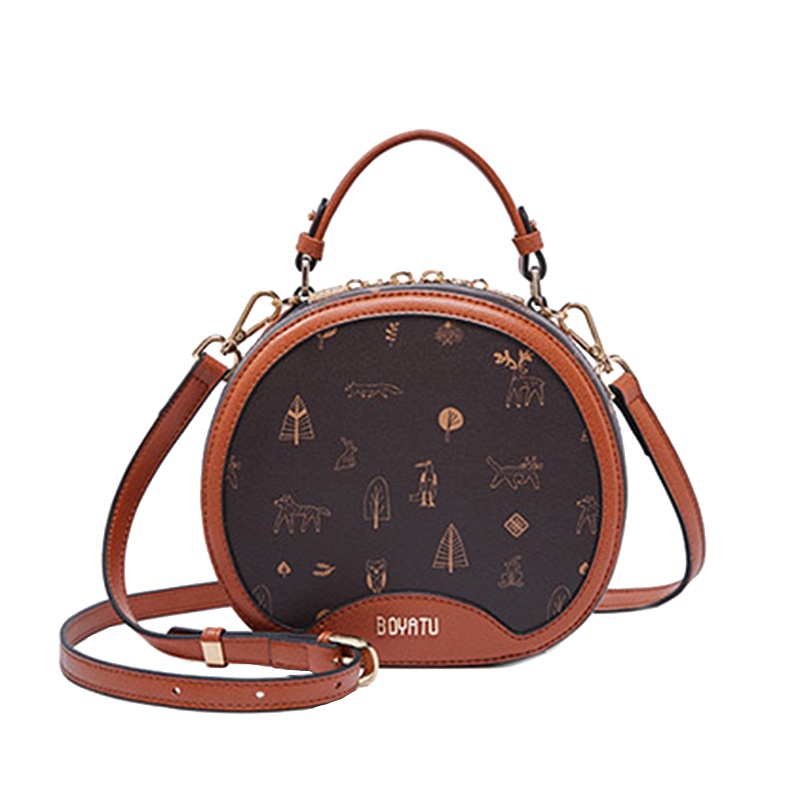 柏雅图(boyatu)时尚印花小圆包女包2019新款大容量欧美斜挎单肩包女