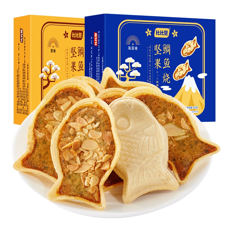 比比赞坚果鲷鱼烧100g海苔味盒装网红小叶酥解馋健康零食推荐小吃休闲美食品糕点