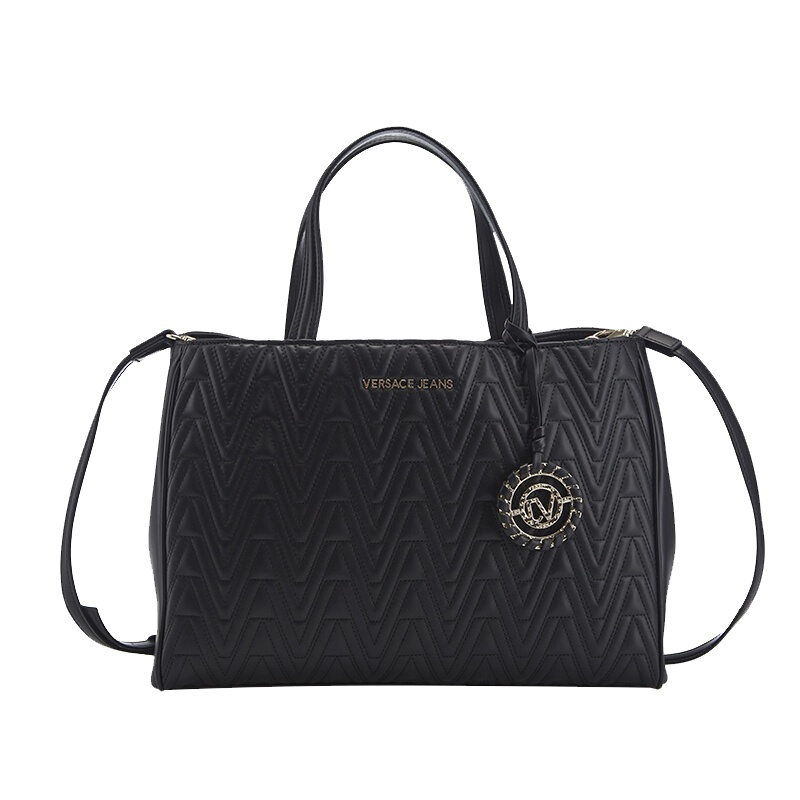VERSACE JEANS范思哲 轻奢品女士黑色聚酯纤维字母压纹手提包 E1VRBBY2 70040 899