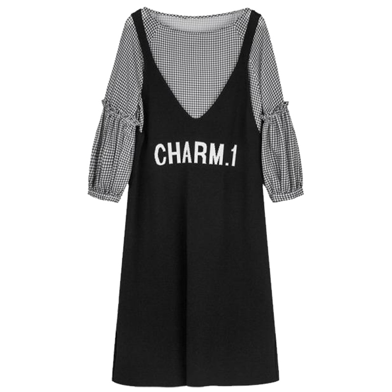 【热卖】法式复古连衣裙套装女2019秋冬季新款中长款秋冬衬衫针织吊带裙子70010007