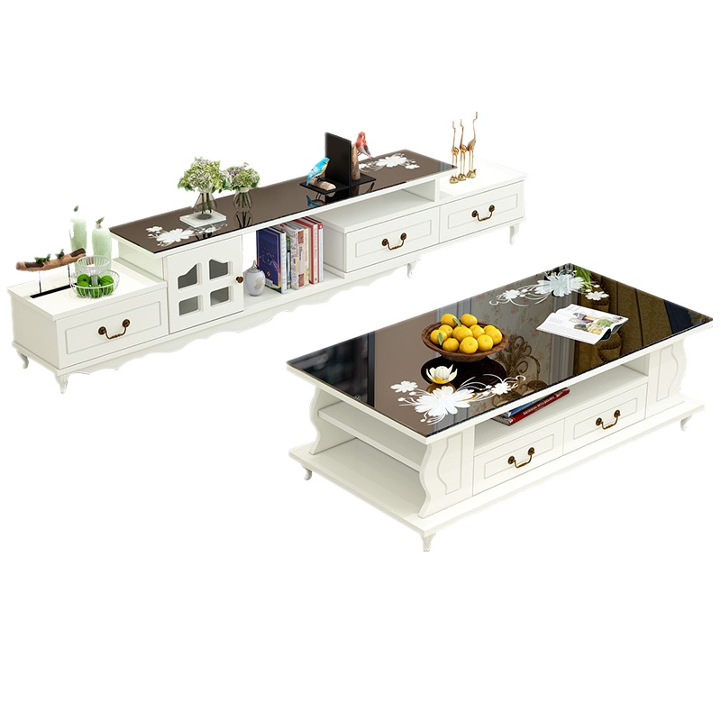 欧式电视柜茶几组合简约现代小户型客厅伸缩钢化玻璃电视机柜套装人造板巧妈邦