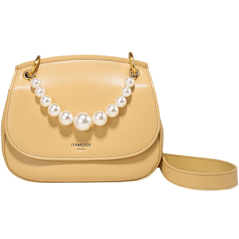 妙迪手提珍珠包包马鞍包系列2019秋季新款简约百搭牛皮单肩斜挎包