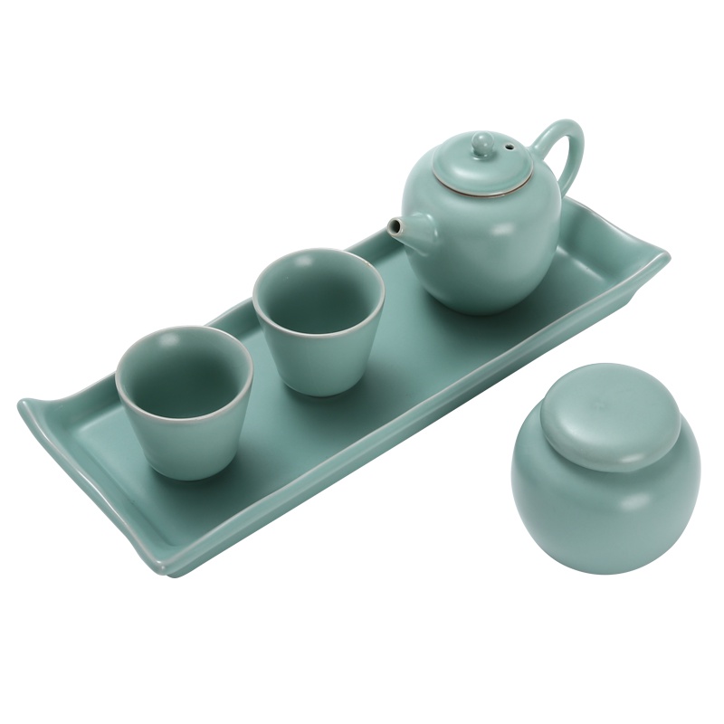 常生源 功夫茶具套装 原矿仿宋汝窑 旅行茶具 茶壶茶杯茶盘 办公家用 乐言茶具套组