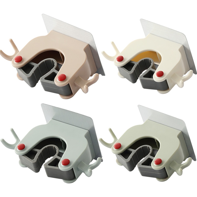 海斯迪克 HKW-208 免钉无痕拖把架 多功能收纳拖把挂钩 卫生间浴室壁挂扫把挂架拖把夹 挂钩(4个)颜色随机