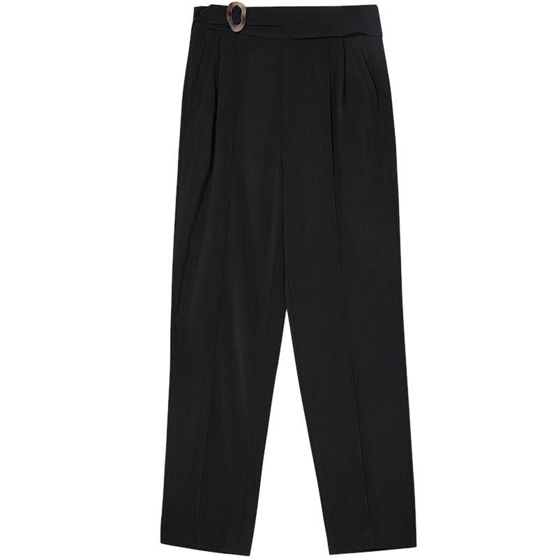 三彩2021春季新款锥形休闲裤高腰显瘦直筒垂感宽松黑色长裤女秋冬