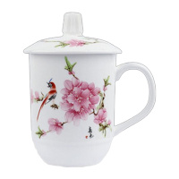 简约现代陶瓷杯套装10只会议杯带盖酒店宾馆家用白瓷茶杯办公室杯子水具/水杯家居器皿 精选特买