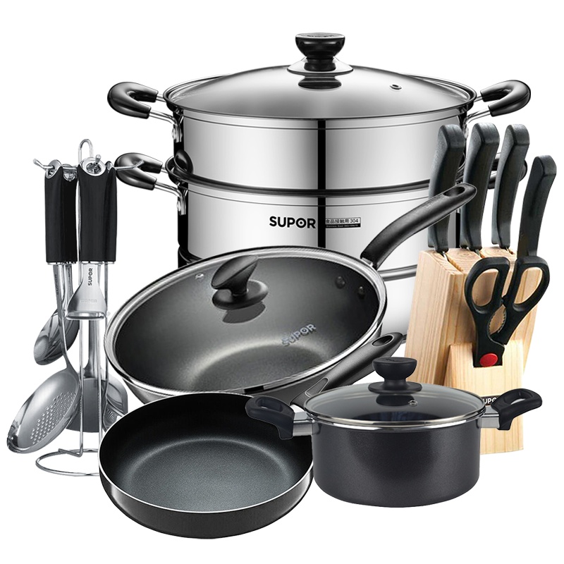 苏泊尔(SUPOR)锅具套装锅组合不粘锅少油烟十六件套炒锅套装平底锅煎锅蒸锅厨具铲勺刀具燃气灶通用