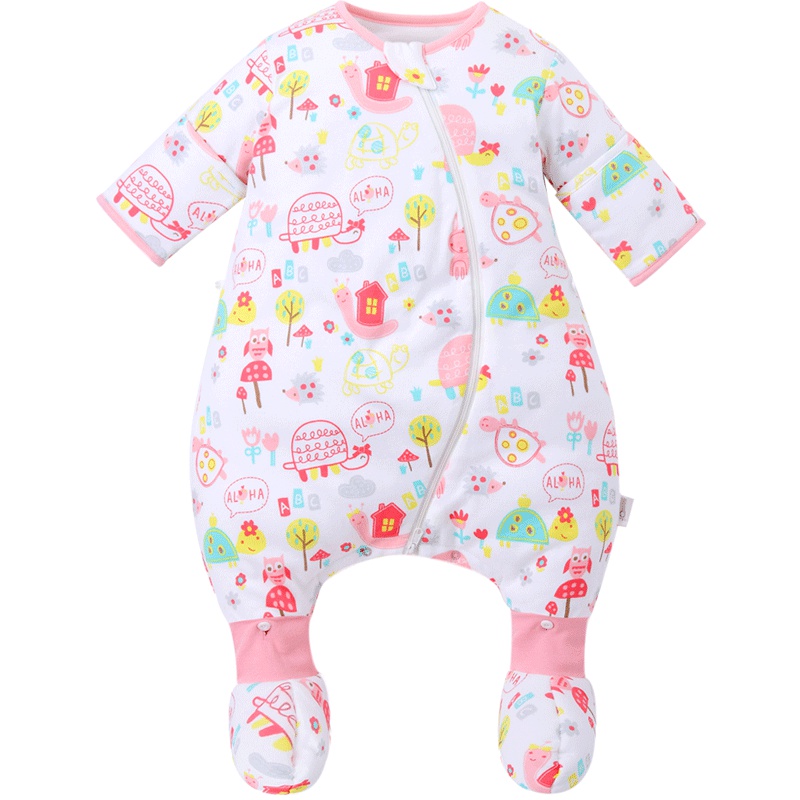 米乐鱼婴儿幼儿春秋冬可拆袖分腿睡袋 宝宝儿童纱布带脚套防踢被四季通用