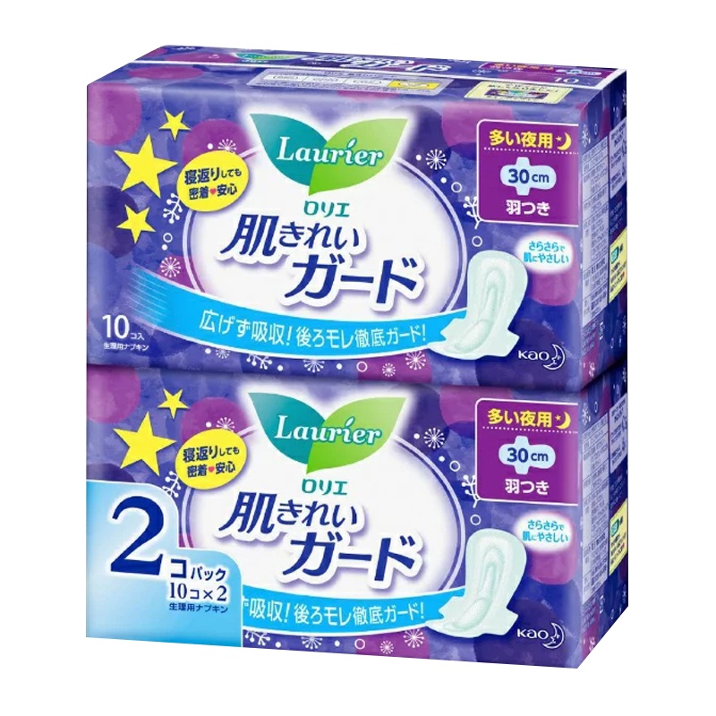 [绵柔透气]花王Lauríer 乐而雅 零触感瞬吸 干爽贴身护翼卫生巾 夜用 300mm 两包(10片装)