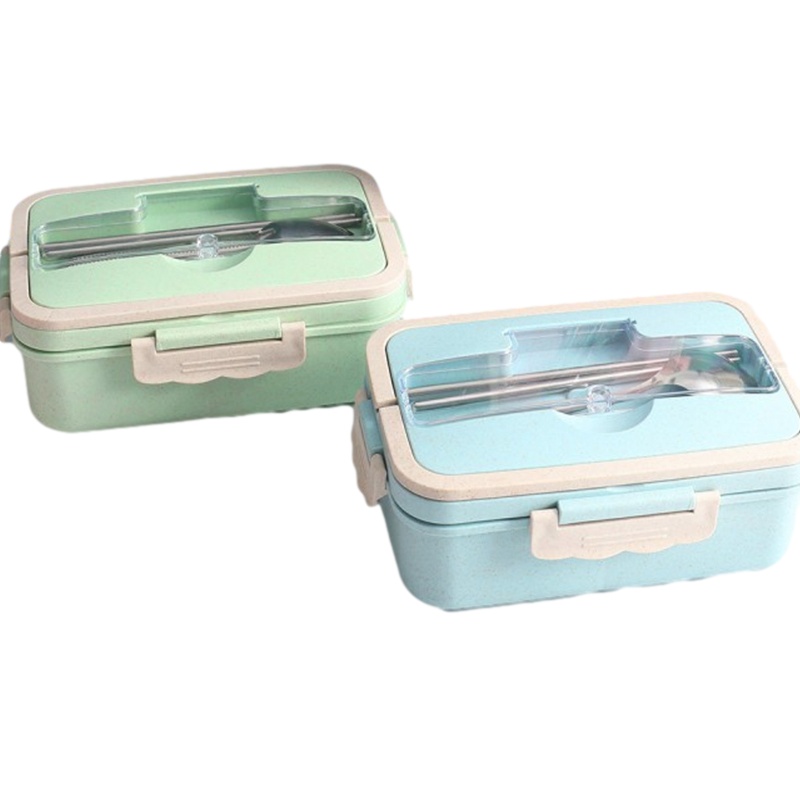 贝瑟斯 [可微波炉加热]上班族便当盒小麦秸秆密封分隔保鲜盒带筷勺饭盒