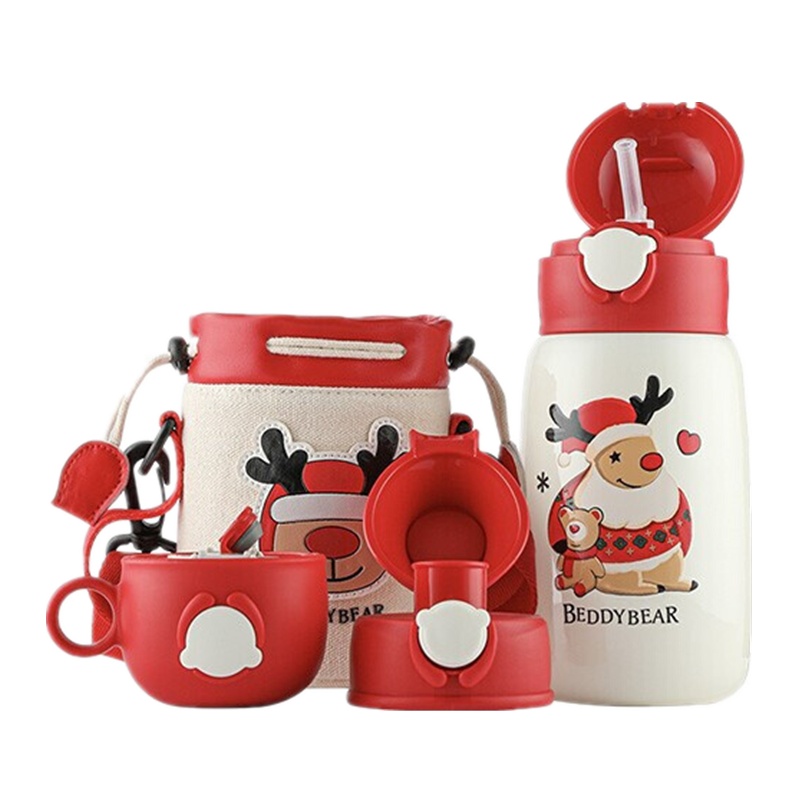 韩国杯具熊圣诞款抱抱熊BEDDYBEAR正品儿童保温杯带吸管两用水壶男女学生婴儿便携水杯子530ml
