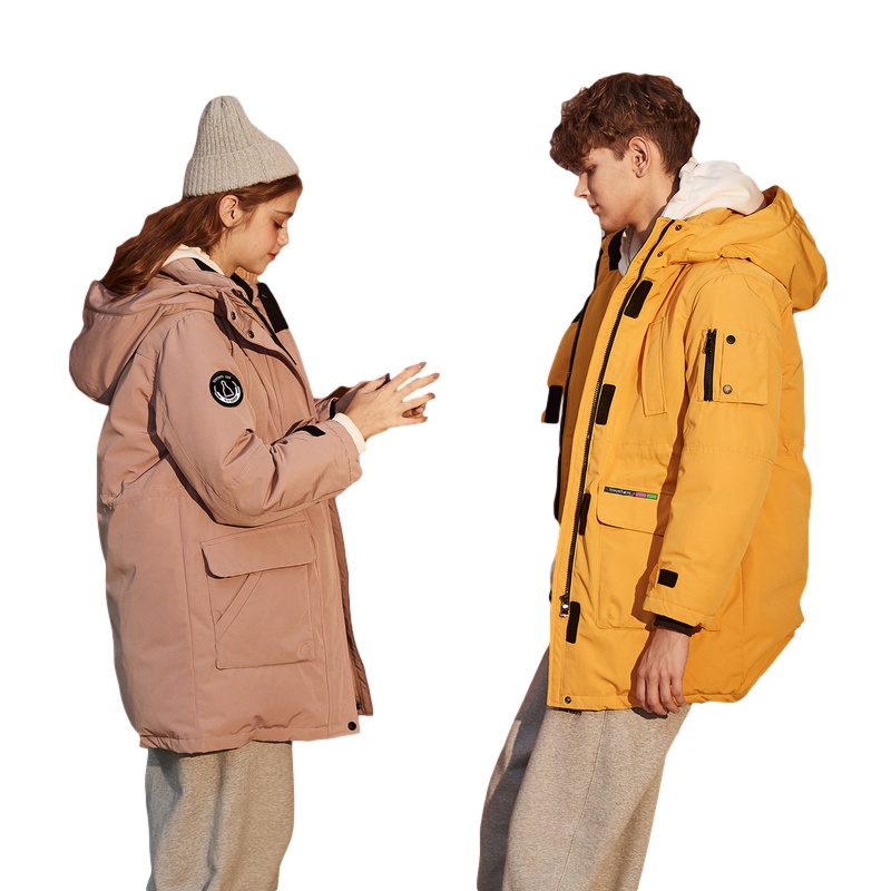 唐狮冬新款羽绒服中长款情侣装男女工装宽松连帽厚外套in潮