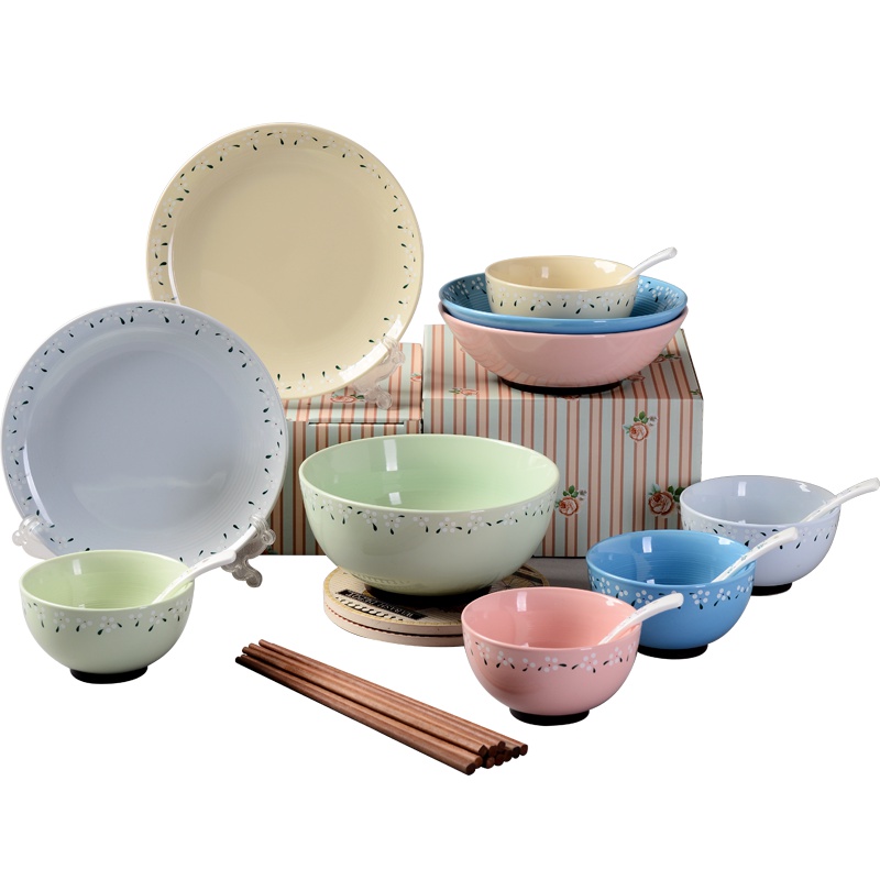 亿嘉IJARL 简约风日系家用餐具洛阳花20件陶瓷餐具套装 (汤碗汤盘)
