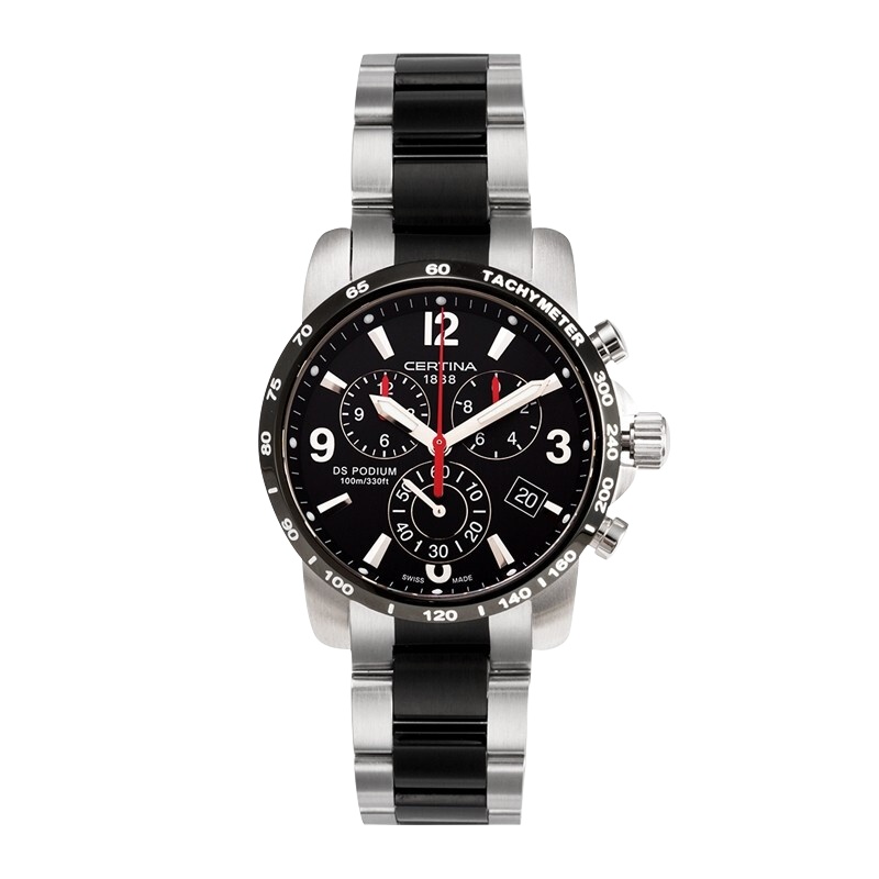 雪铁纳(CERTINA)瑞士手表 冠军系列石英男士钢带手表 42mm黑盘钢带 C001.617.22.057.00