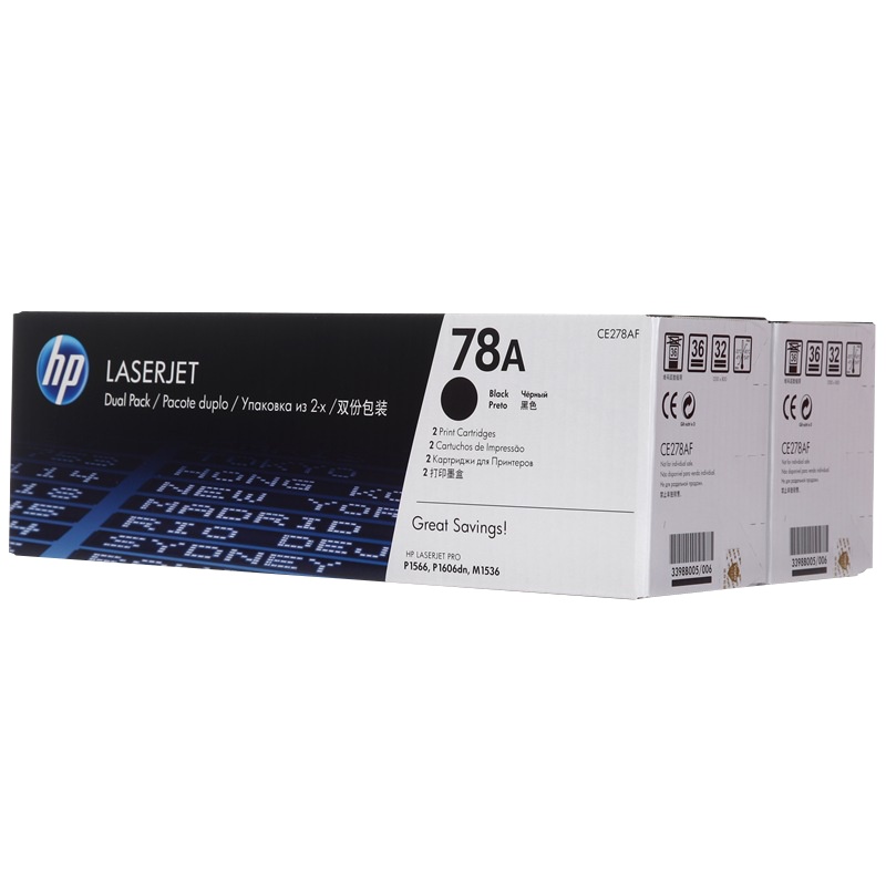 惠普(HP)CE278AF 黑色双包硒鼓 78A(适用P1566 P1606dn M1536dnf)