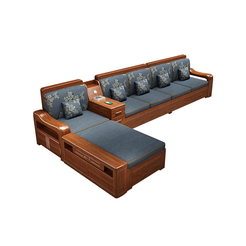 月影梳桐胡桃木实木沙发组合现代中式客厅雕花经济型储物木质沙发实木