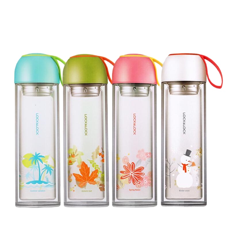 乐扣乐扣 LLG658 玻璃水杯 双层便携茶杯 350ml（一个装）可定制