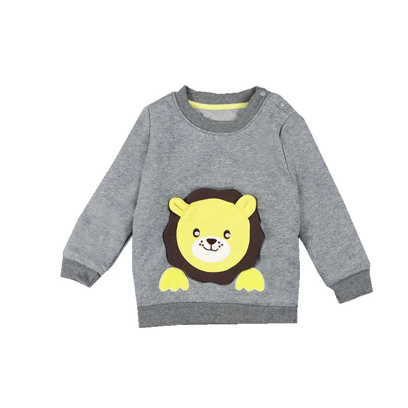 安笛贝乐童装儿童卫衣夹棉加厚童装冬季装男童灰色小狮子女打底衫保暖上衣卡通90-120cm