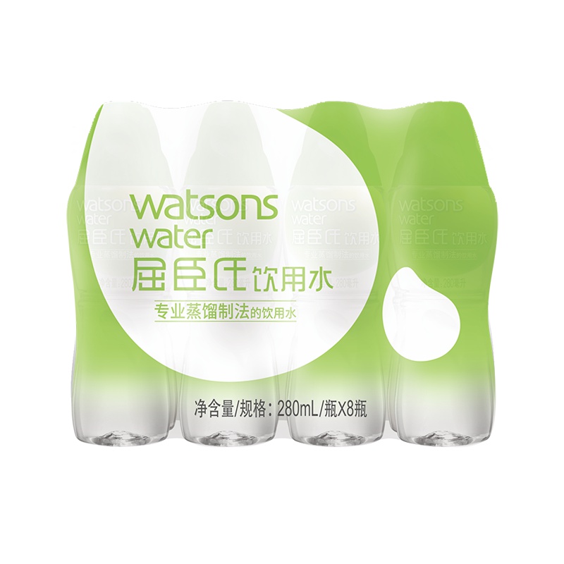 屈臣氏(Watsons) 饮用水(蒸馏制法)280ml*8瓶 量贩装