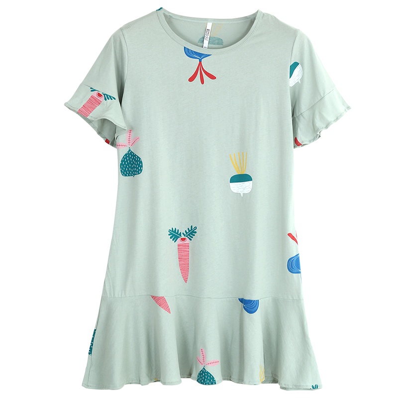 红豆居家(Hodohome) 女士纯棉可爱图案田园风小短裙圆领可外穿宽松家居服