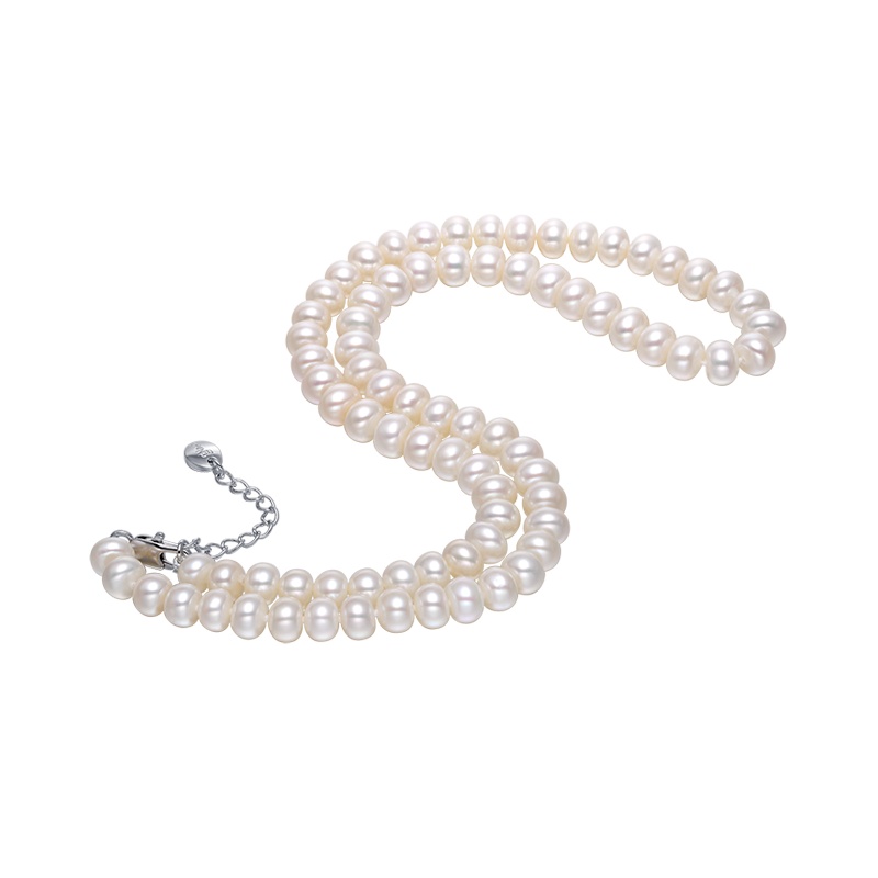 京润珍珠 灵心 扁圆强光白色淡水珍珠项链全珠链送妈妈送婆婆正品珠宝