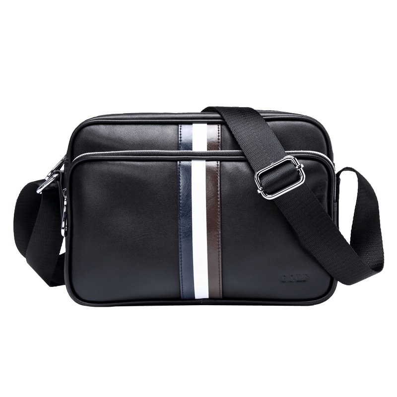 高尔夫GOLF时尚男士单肩包柔软耐磨头层牛皮大容量斜挎包便携后幅拉链袋休闲商务