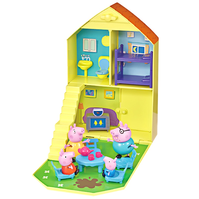 奥迪双钻小猪佩奇套装欢乐家庭屋一家四口过家家场景儿童益智玩具582115