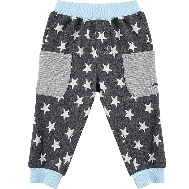 婴姿坊春季星星斑点拼接色口袋休闲百搭中性婴童长裤