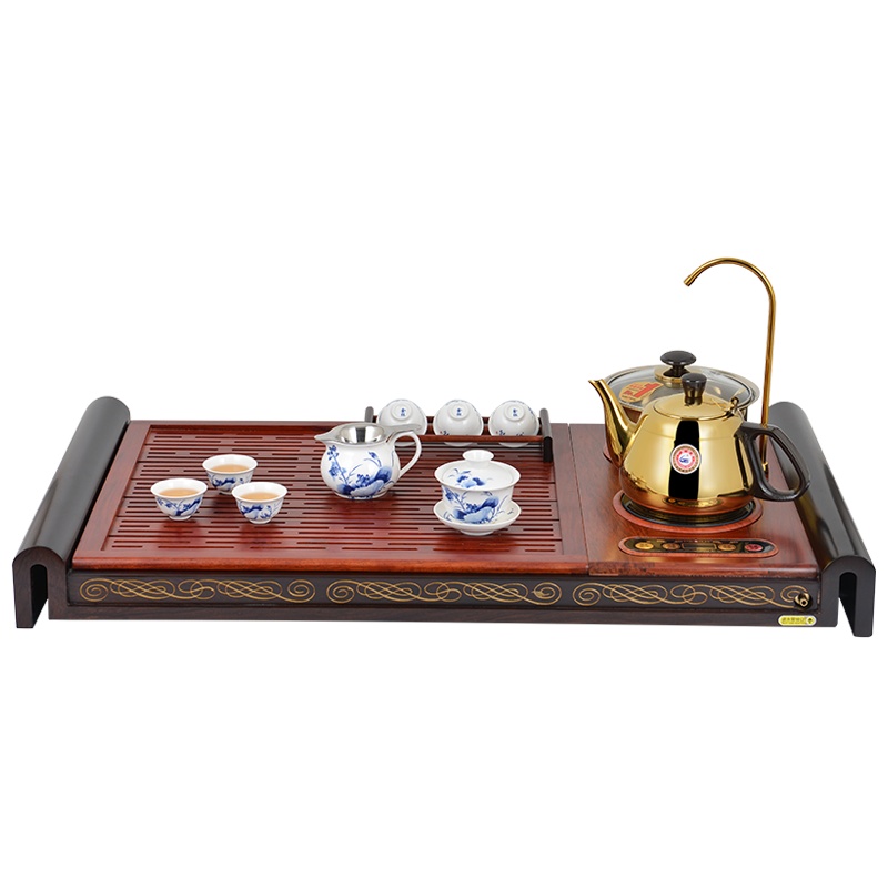 KAMJOVE/金灶 V812A 黑檀木红花梨木手工雕刻实木茶盘 电磁茶炉 自动上水加水泡茶机 茶海 整套功夫茶具茶台