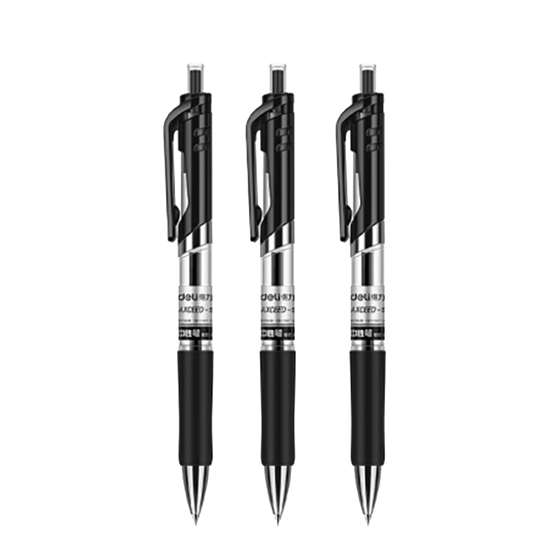 格瑞特宏歌X得 力S01中性笔签字笔 0.5mm子弹头经典办公按动笔水笔 12支/盒黑色