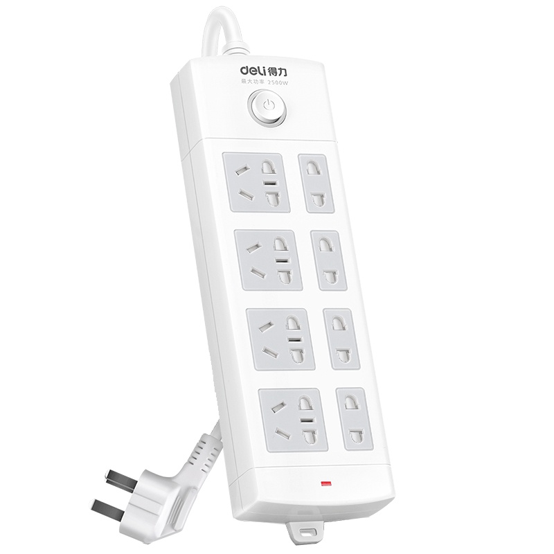 得力(deli)18214新国标8位5米 大孔距总控开关插座/插排/插线板/接线板/排插/拖线板 白色