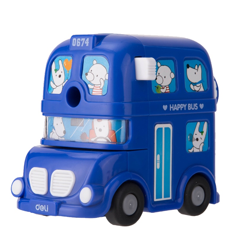 得力削笔机卷笔刀伦敦巴士手摇削笔器铅笔刨刀汽车卷笔器转笔刀小学生可爱卡通自动儿童女男孩修笔0674LAN