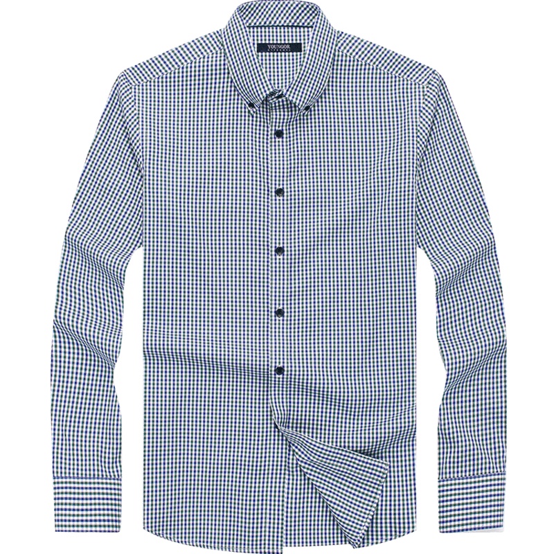 Youngor/雅戈尔长袖衬衫男2019年秋季格纹衬衫商休闲绿色格纹