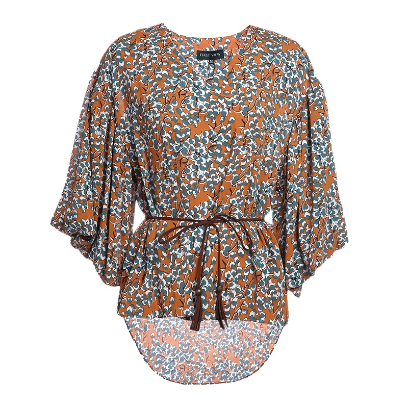 秋水伊人2019春装新品碎花雪纺衫洋气长袖衬衫FV01