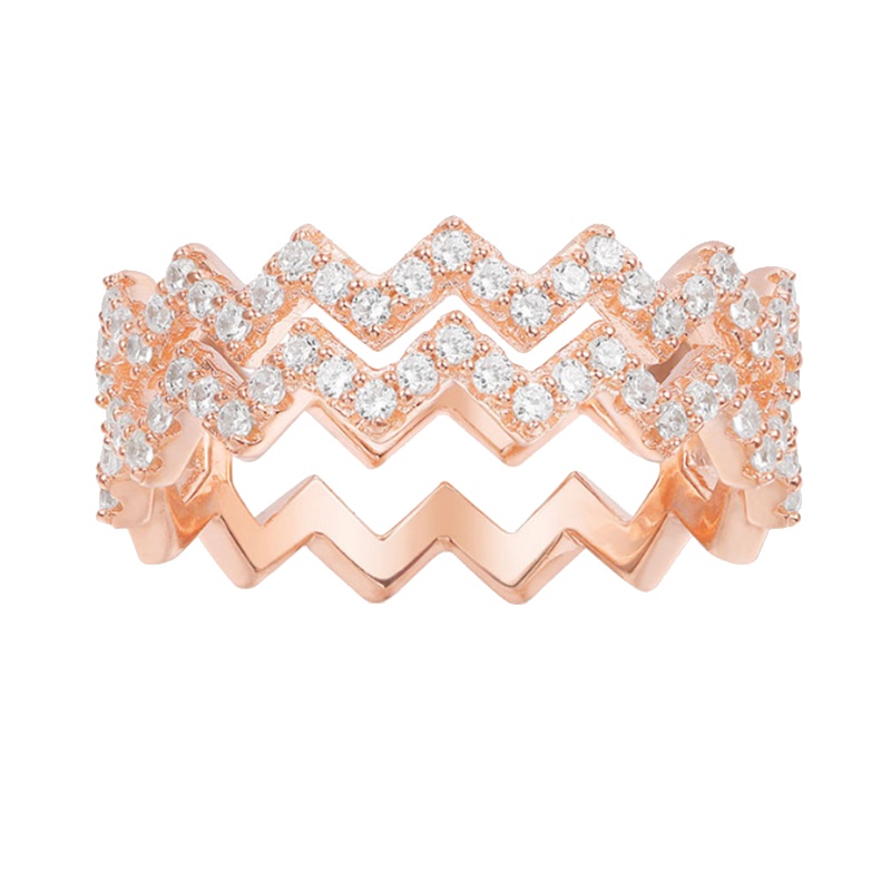 apm MONACO经典双行镶晶钻Z字形925银戒指时尚人气女士首饰食指尾戒A17873OX R17873OX