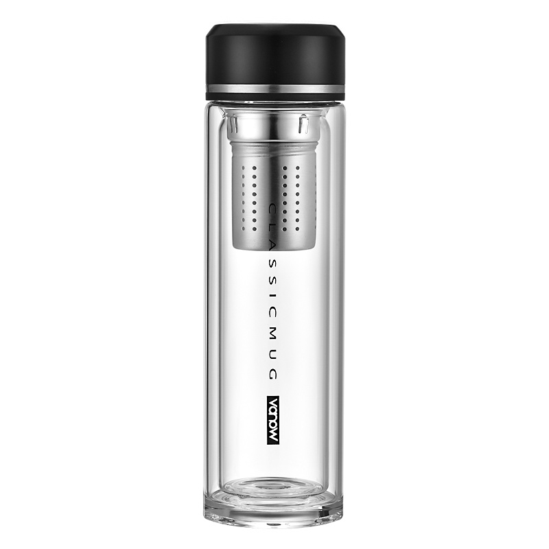 英国Vanow智能玻璃杯男女士家用双层隔热水杯子高档创意透明水杯子办公泡茶杯便携车载水杯 VB360