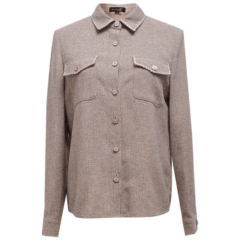 欧昵雪复古Polo领显瘦衬衫外套女设计感时尚长袖上衣