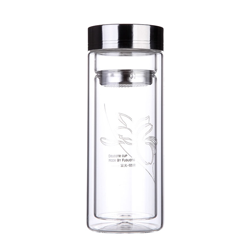 富光 320ml隔热双层玻璃杯 商务带滤网茶杯TC-179 (个)